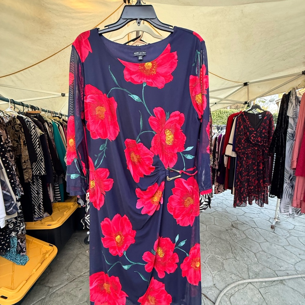 Kate & Lily Navy Dress with Red Floral Design